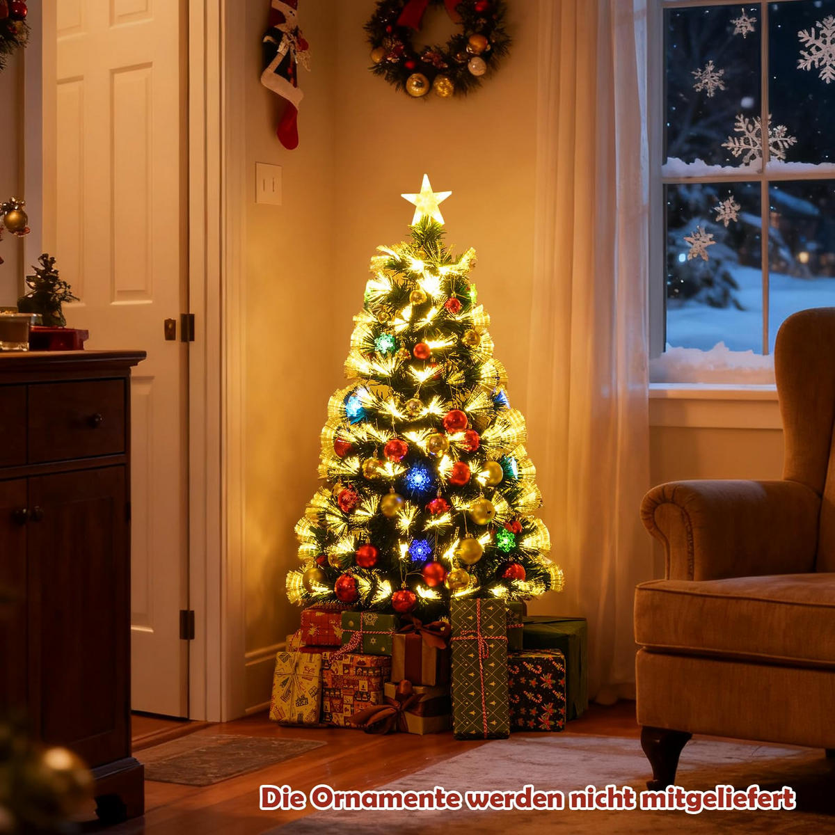 WEIHNACHTSBAUM Tannenform mit 8 Lichtmodi 120 cm warmweiße Glasfaser - Grün, Metall (120cm) - COSTWAY