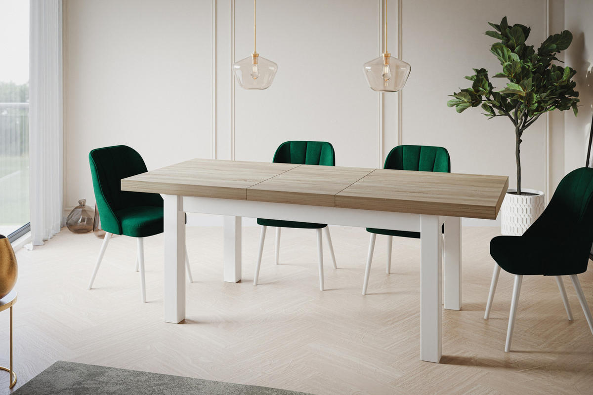 ESSZIMMERTISCH CLASSIC, ausziehbarer Tisch 120-160X80X78 cm, Farbe: SONOMA, mit Holzbeinen in Farbe Weiß - Weiß/Sonoma Eiche, Holzwerkstoff (120/80/78cm) - Alpi-Möbel