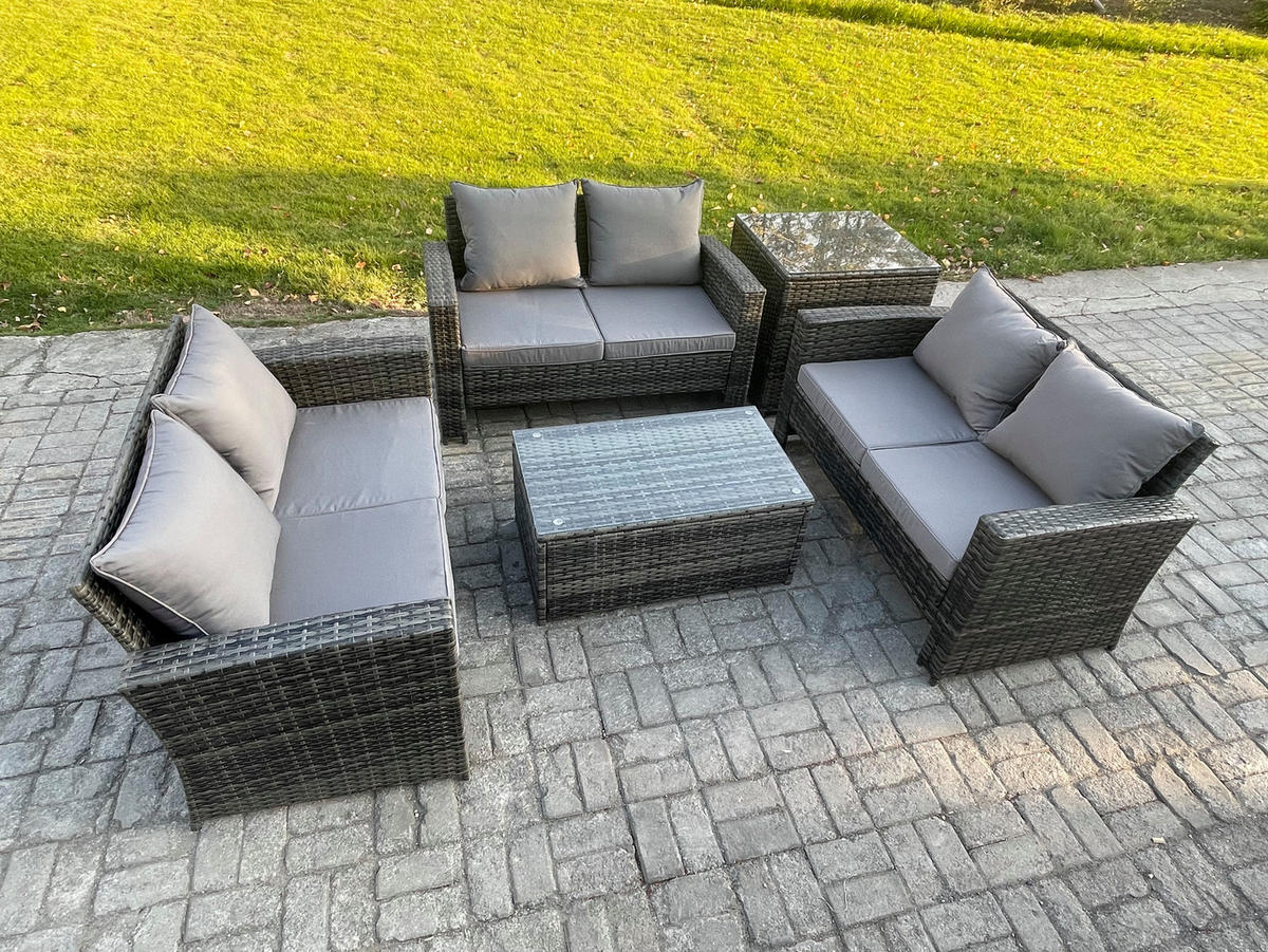 GARTENMÖBELSET Polyrattan Dunkelgrau 6-Sitzer - Dunkelgrau, Metall - Fimous