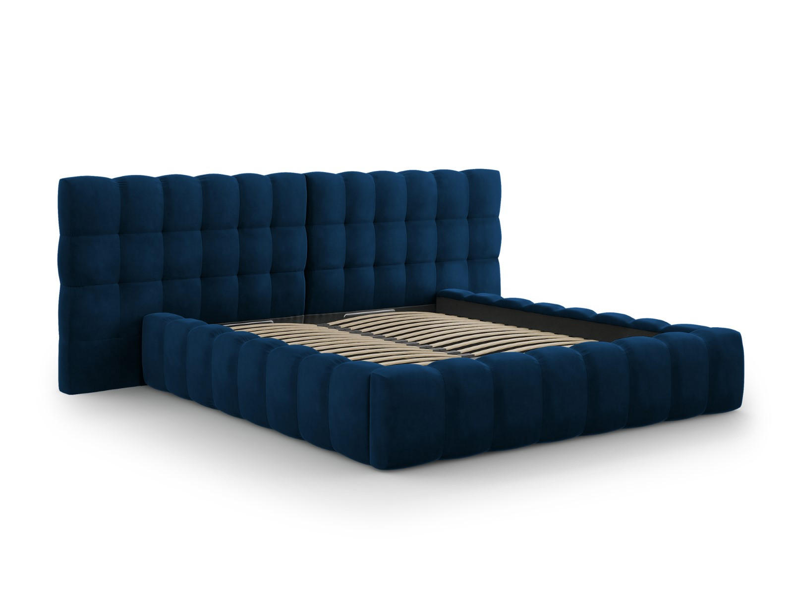 BETT mit Bettkasten und Doppelkopfteil Mamaia aus Samt königsblau 180x200cm - Blau, Textil (180/200cm) - Micadoni