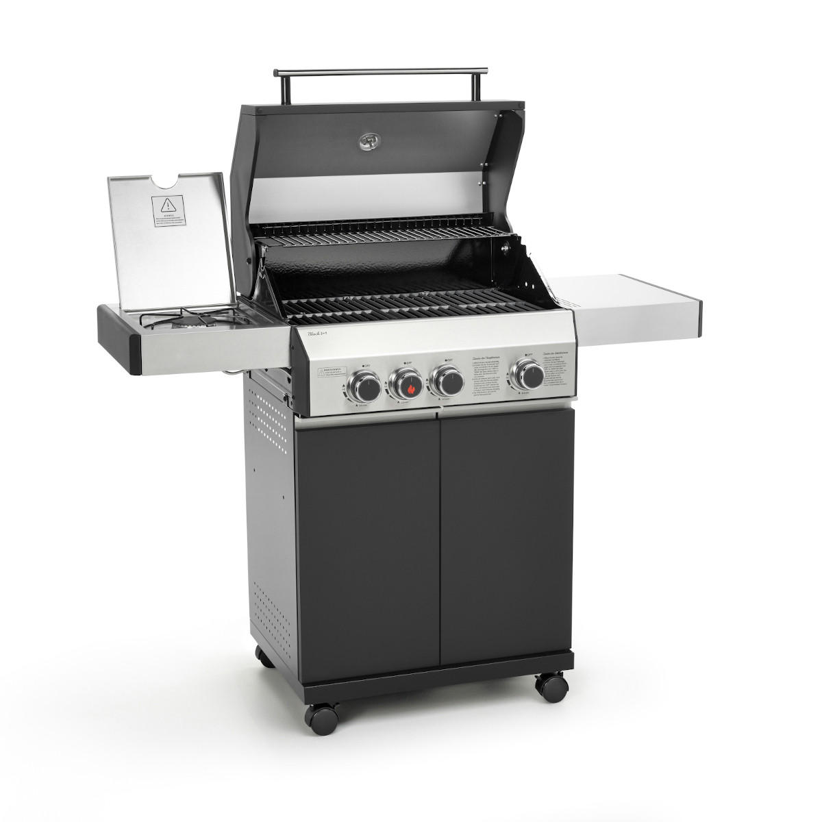GASGRILL BLACK 3+1 Set mit Drehspieß - Schwarz, Metall (128/114/55cm) - TAINO
