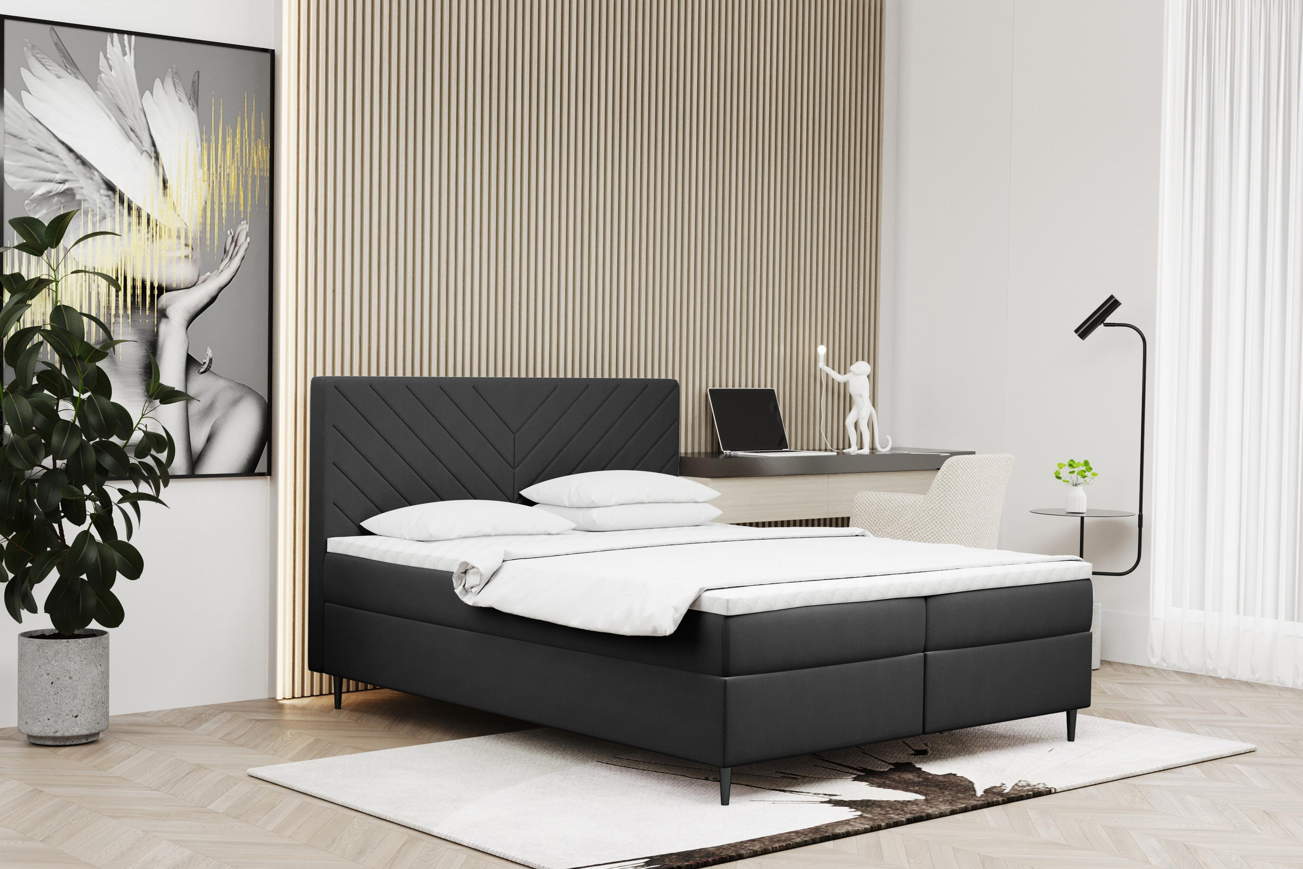 BOXBETT Mit Bettkasten Und Matratze + Topper RUGIA Stoff Velvet Dunkelgrau 120x200 cm H3-Bonell - Dunkelgrau/Schwarz, Holz/Textil (120/200cm) - Kaiser Möbel