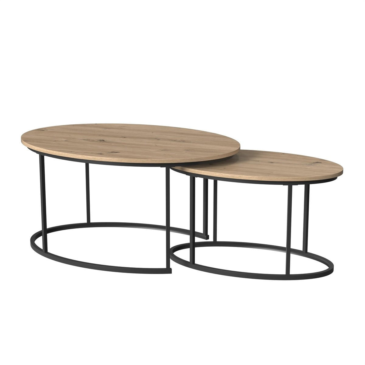 2ER-SET COUCHTISCHE ovale ineinanderstellbare in Eichenoptik 60/45/90 cm - Eschefarben, Holzwerkstoff (66/60/45cm) - Calicosy