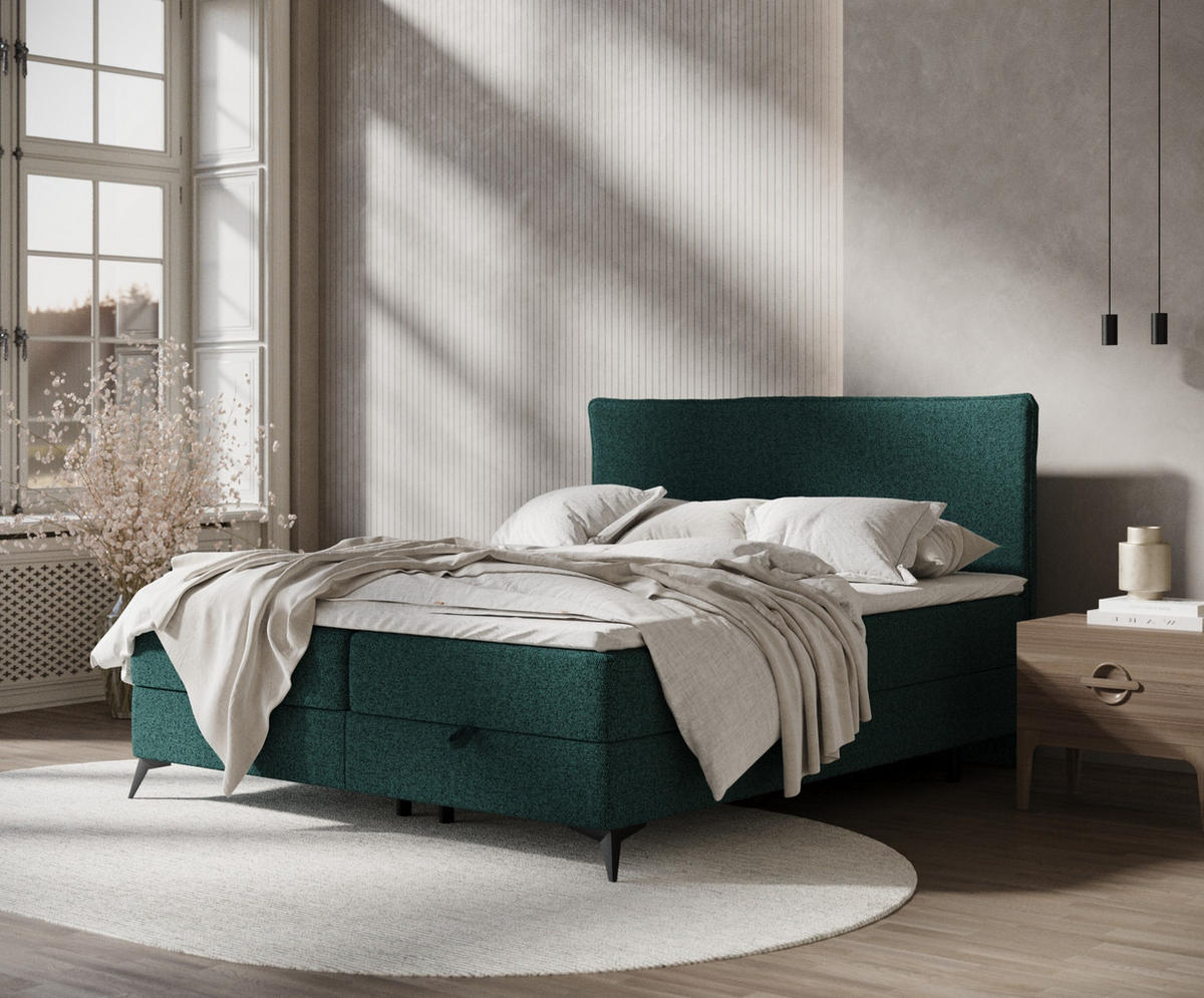 BOXBETT Peru Grün 140/200 cm im Webstoff - Schwarz/Grün, Holz/Holzwerkstoff (140/200cm) - Maison de Reve