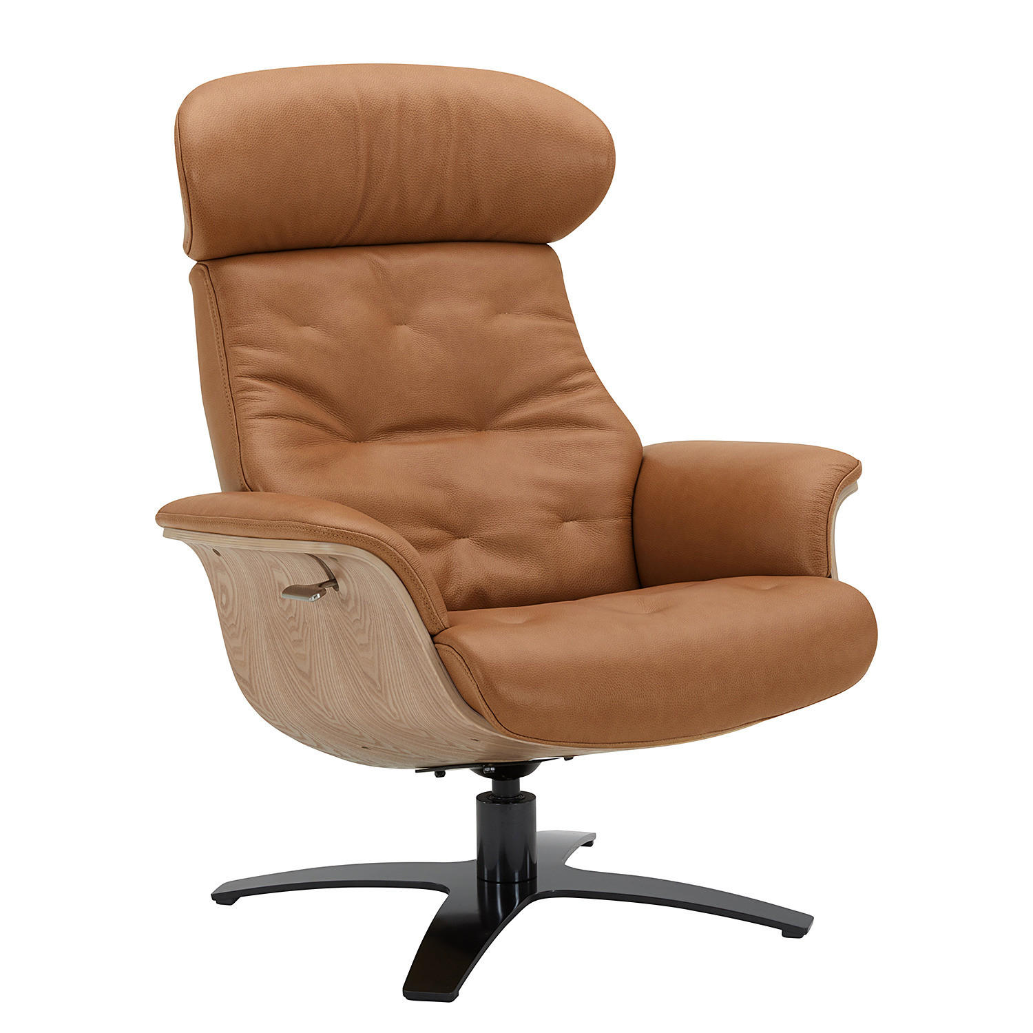 RELAXSESSEL - Echtleder - Cognac/Schwarz, Leder/Metall (79/100/84cm) - home24