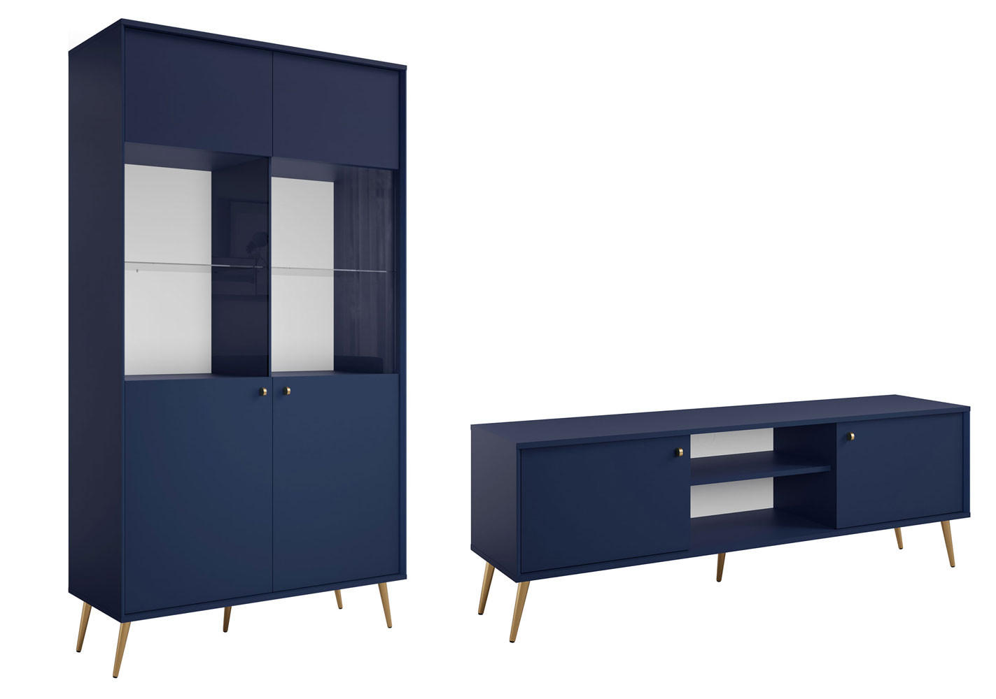 WOHNZIMMER SET 2-TEILIG Rose marineblau 261,5 / 40,5 / 191cm - Blau/Goldfarben, Holzwerkstoff/Metall (262/191/41cm) - Feldmann-Wohnen