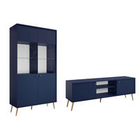 WOHNZIMMER SET 2-TEILIG Rose marineblau 261,5 / 40,5 / 191cm - Blau/Goldfarben, Holzwerkstoff/Metall (262/191/41cm) - Feldmann-Wohnen