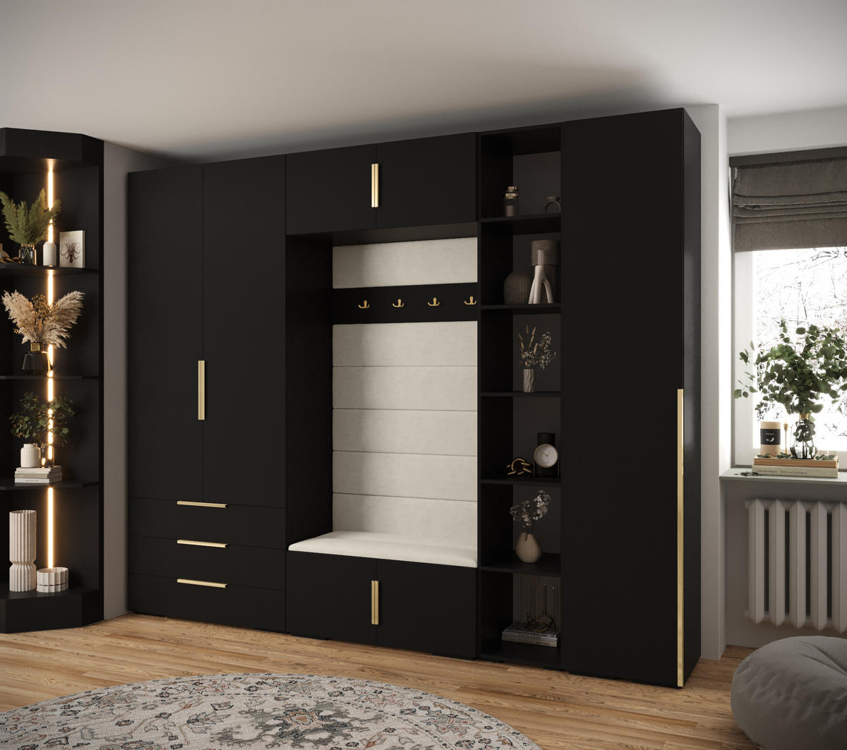 GARDEROBEN-SET 236,7/290/47 - Goldfarben/Schwarz, Holz/Kunststoff (290/236.7/47cm) - Abiks Möbel