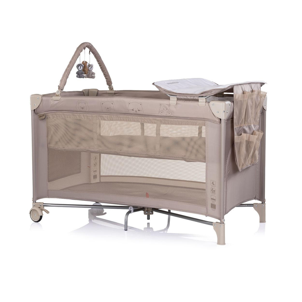 BABYREISEBETT Luna beige braun Wickelauflage, Spielbogen, Faltmatratze, Seiteneingang, 2 Ebenen - Beige, Metall (60/120cm) - Chipolino