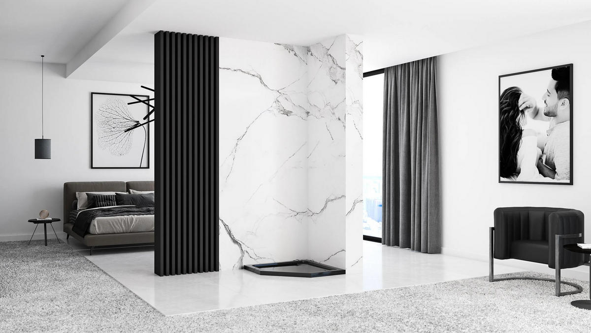 DUSCHKABINE Rea Diamond Black Mat 80x80 mit Duschwanne Diamond - Schwarz, Glas (80/80/195cm) - REA