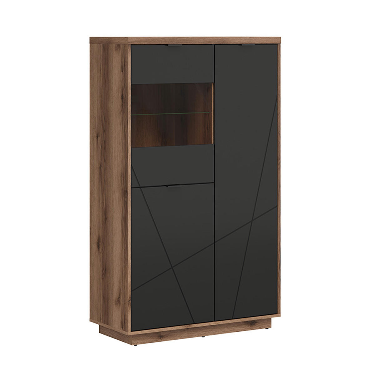 VITRINE Sven Schwarz und Holz - Schwarz, Holzwerkstoff (94/157/43cm) - Petits-meubles