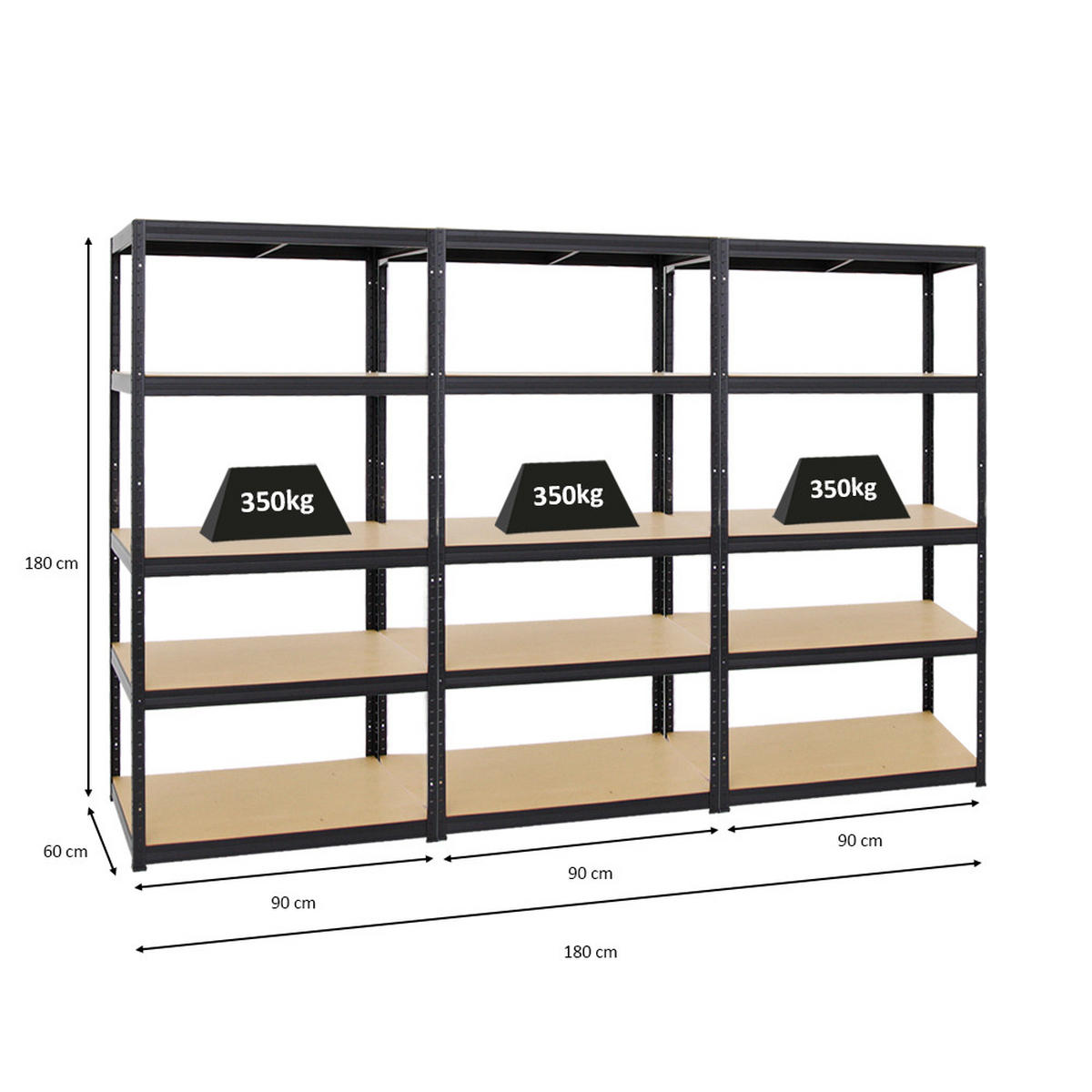 WERKBANK Big Dino höhenverstellbar & 3x SCHWERLASTREGAL Slim Elephant M Set Fachlast bis zu 600 kg Schwarz - Schwarz, Metall (360/180/60cm) - PROREGAL