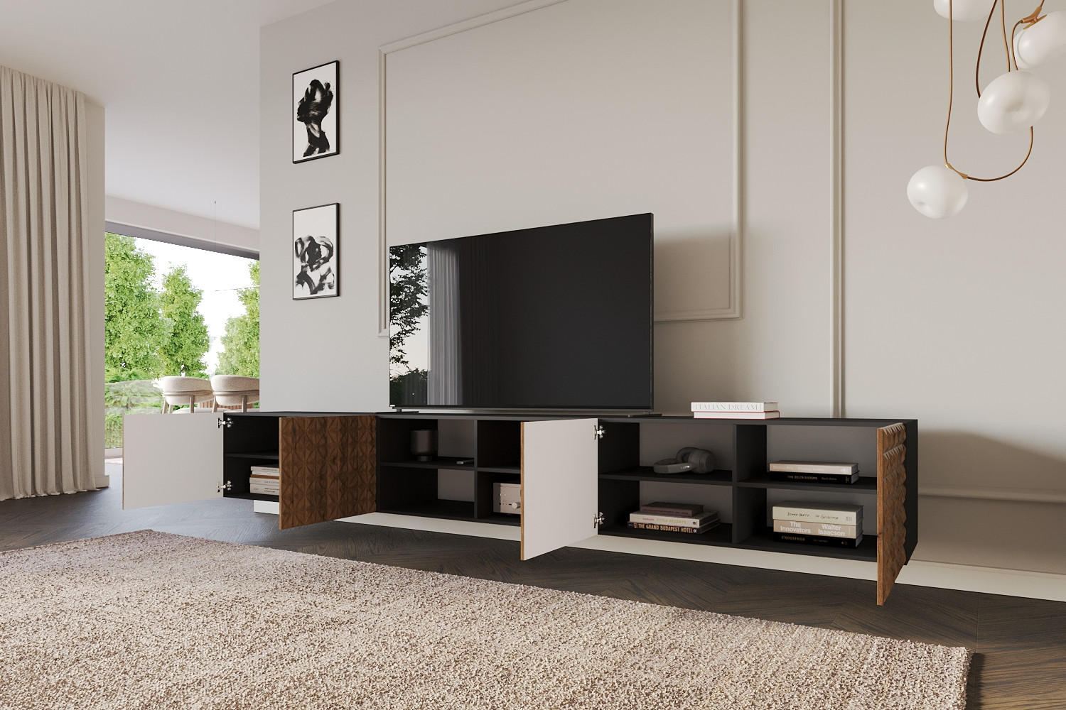 LOWBOARD VIRA-W 3x100x40x41 cm - Schwarz / Katania - Eiche Wotan, Holzwerkstoff (300/40/41cm) - ALTDECOR