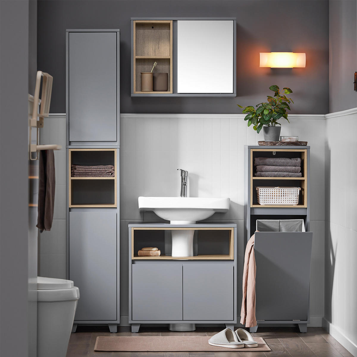 SPIEGELSCHRANK Dunkelgrau - Grau, Holzwerkstoff (60/45/20cm) - SoBuy