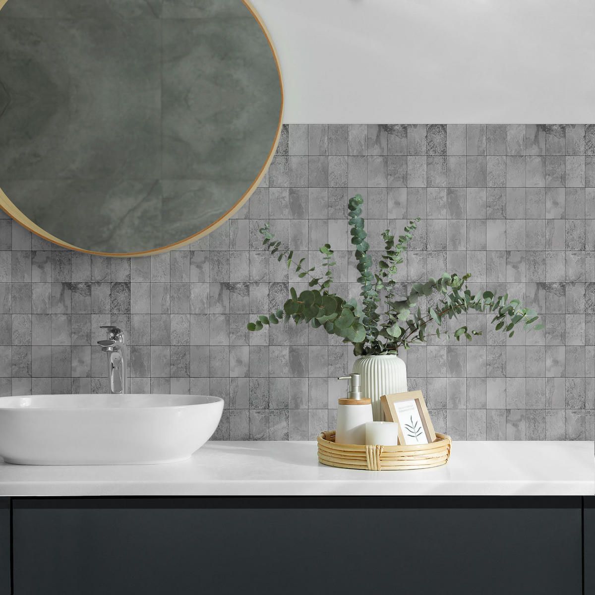 WANDPANEEL 9 Stück 30x30 cm selbstklebend Osmire - Alufarben, Kunststoff (30/1.6/30cm) - Wallfluent