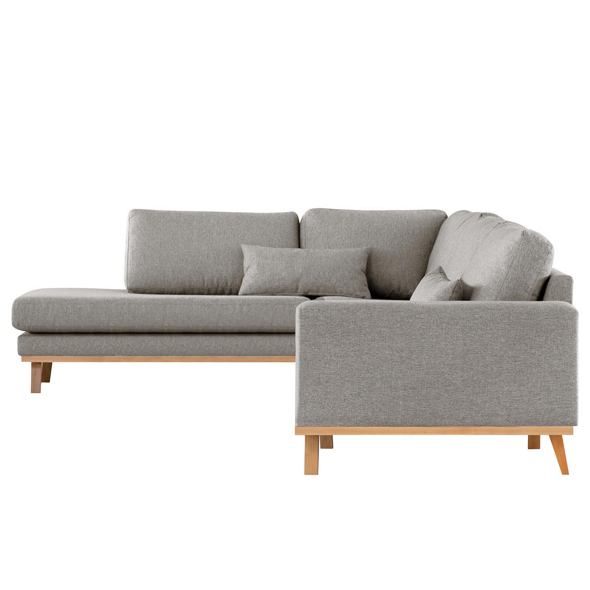 ECKSOFA mit Ottomane - Graubraun/Buchefarben, Buchenholz/Textil (287/219cm) - home24