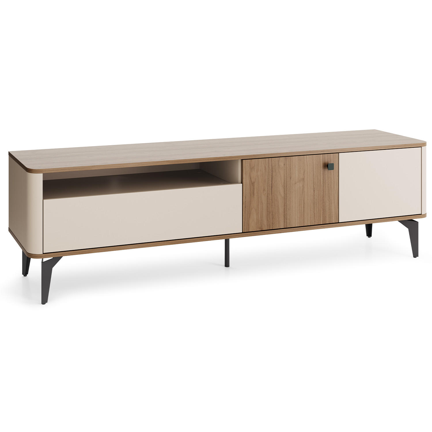 LOWBOARD Aurora 2 Türen und 2 Schubladen, Metallbeine, 180 cm, Nussbaum+Kaschmir - Kaschmir/Nussbaumfarben, Holzwerkstoff/Metall (180/51/40cm) - Beautysofa