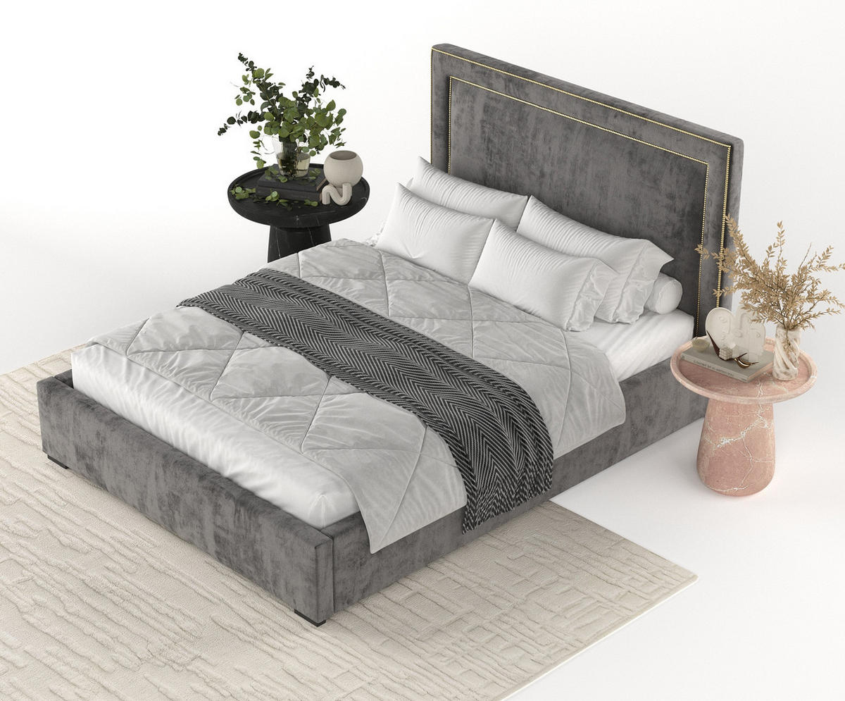POLSTERBETT Como Anthrazit 180/200 cm im Chenille-Stoff - Anthrazit/Schwarz, Holz/Holzwerkstoff (180/200cm) - Maison de Reve