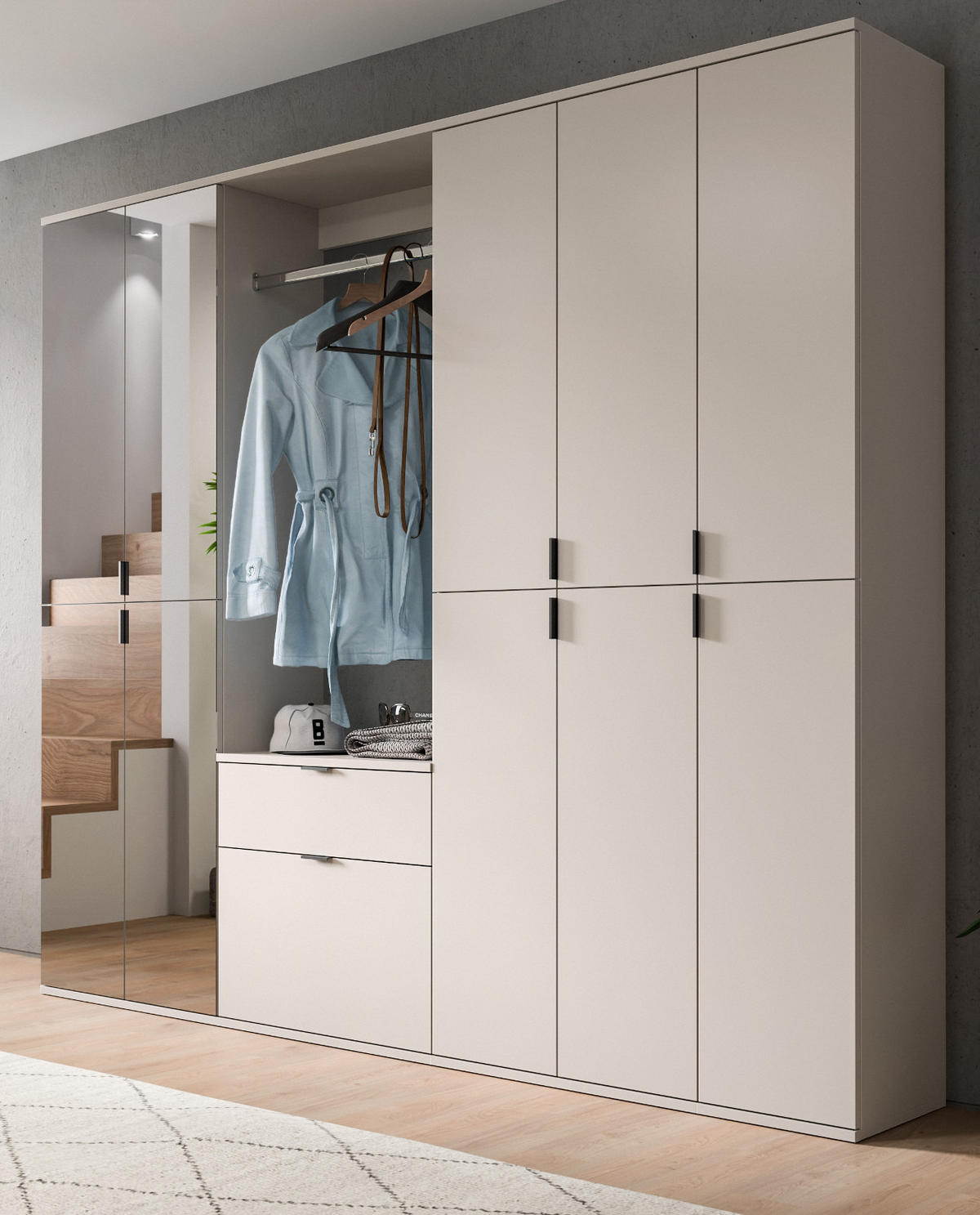 GARDEROBEN-SET Kaschmir 213 x 193 cm, Garderobenschrank mit Spiegel - Kaschmir/Schwarz, Glas/Holzwerkstoff (213/193/34cm) - Inn.Furn