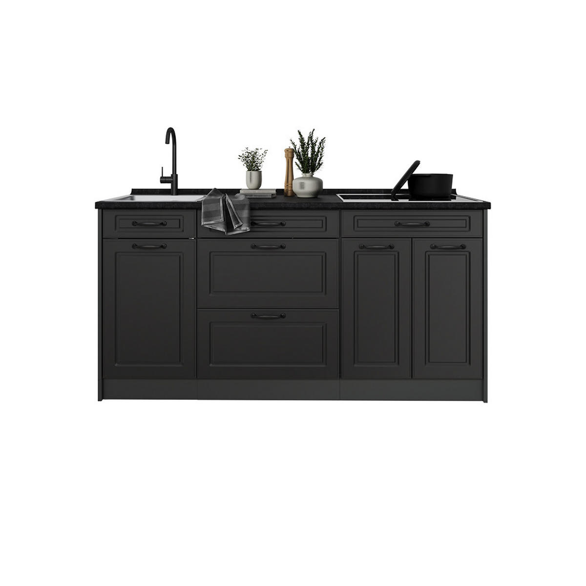 KÜCHENBLOCK R-Line, Anthrazit Landhaus/Anthrazit, 160 cm Arbeitsplatte Anthrazit - Anthrazit, Holzwerkstoff (160/81.6/60cm) - Vicco