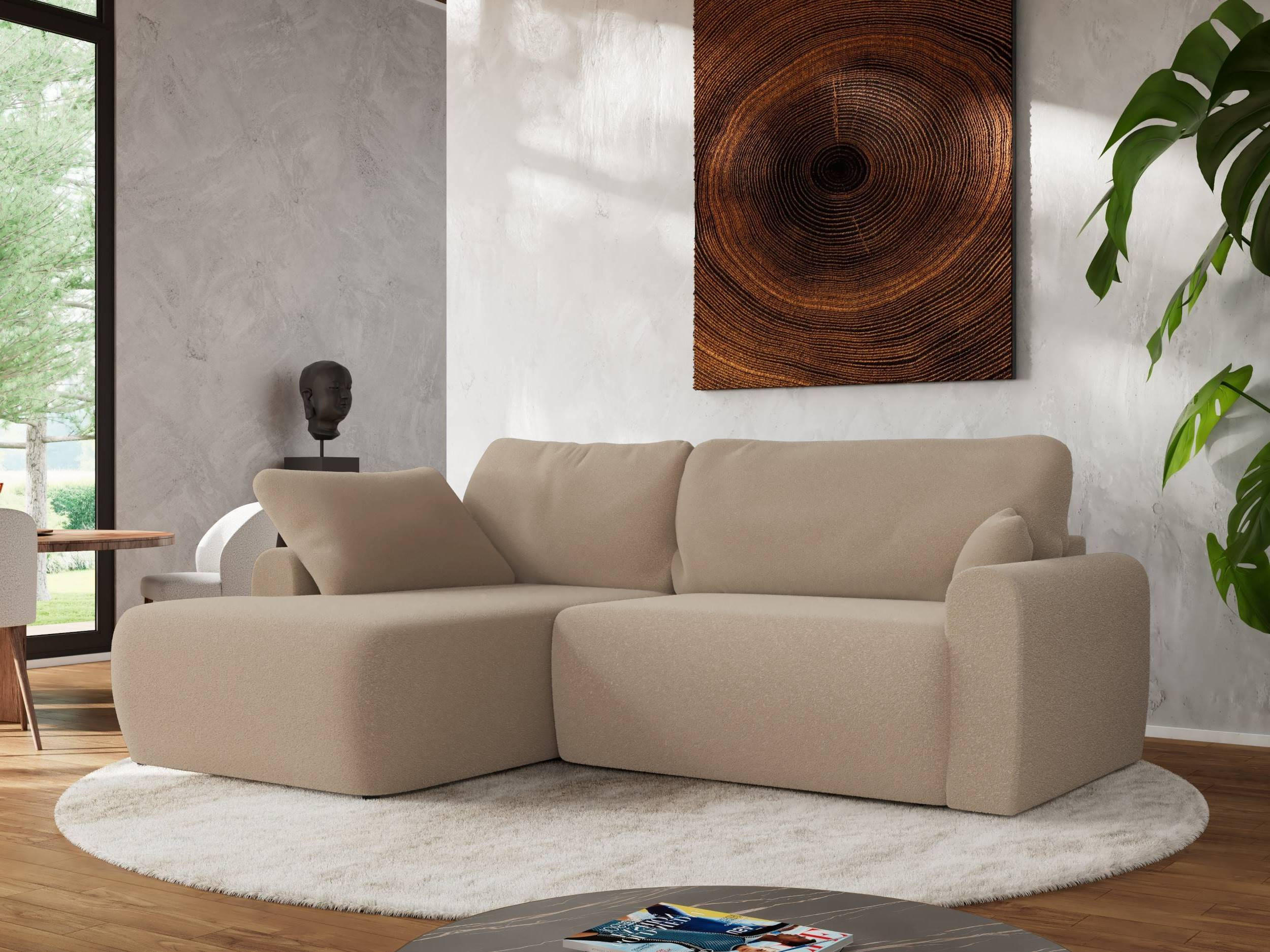 ECKSCHLAFSOFA CUBO L Hellbraun Boucle - links - Schwarz/Braun, Kunststoff/Textil (273/187cm) - MKS