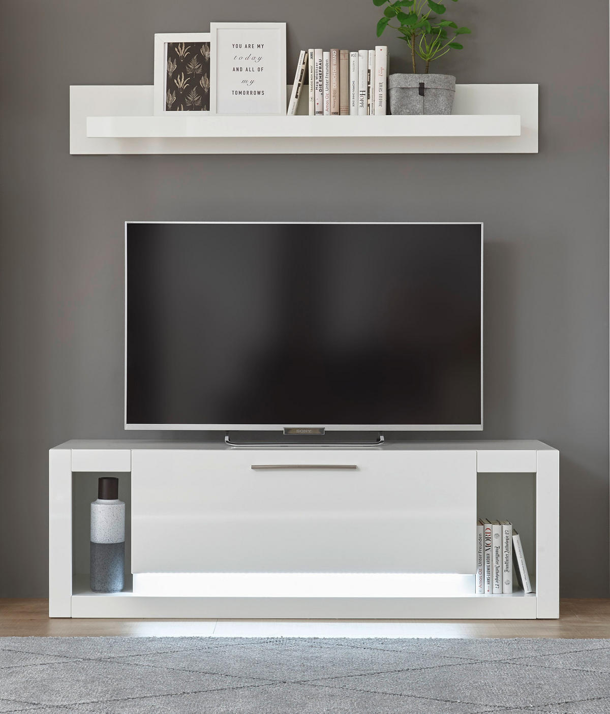 WANDBOARD weiß Hochglanz, Wandregal 150 x 21 cm Ladis - Weiß Hochglanz, Holzwerkstoff (150/20/21cm) - Furn.Design