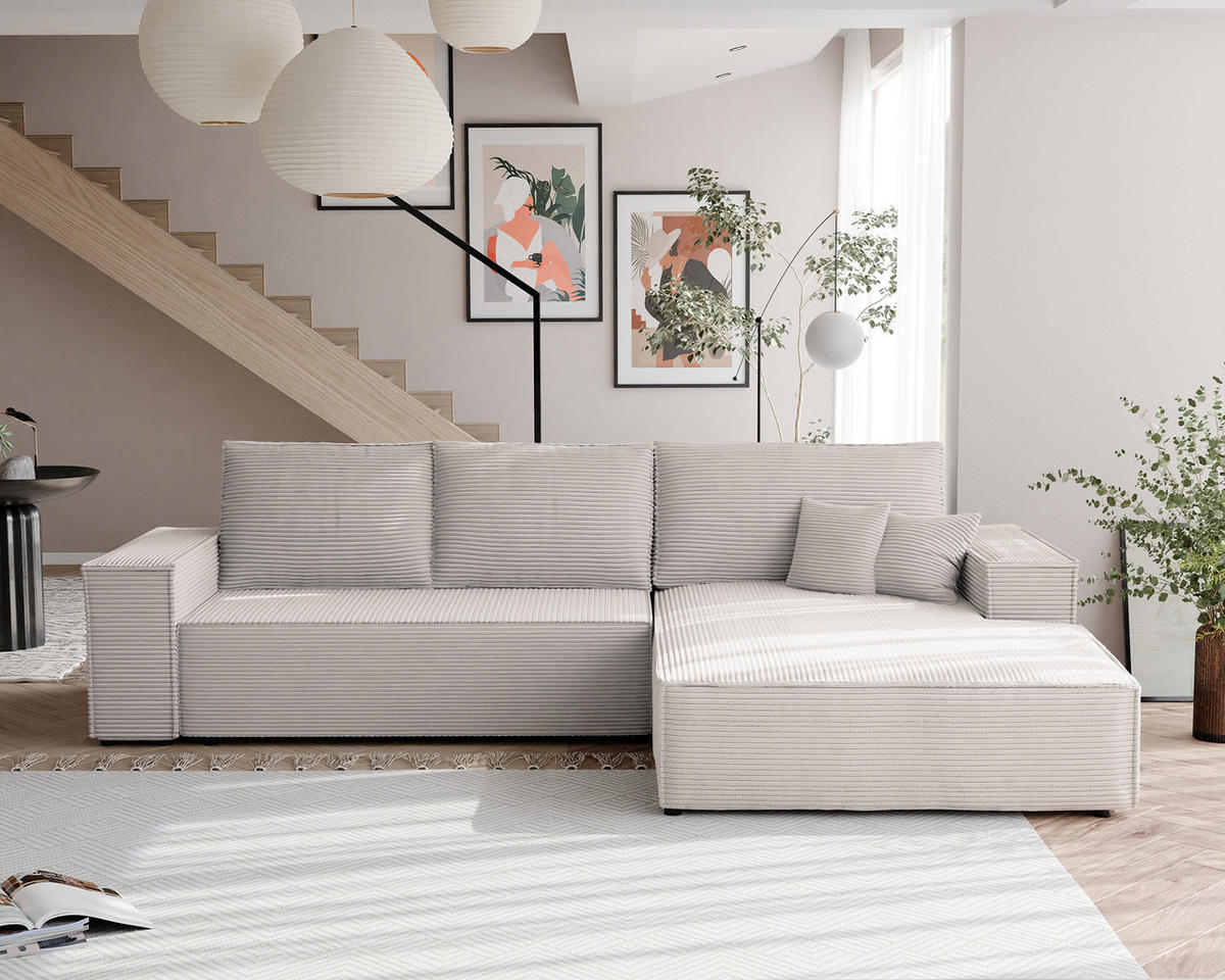 ECKSOFA NOVA mit Schlaffunktion und Bettkasten Creme - Creme, Holzwerkstoff/Kunststoff (250/90cm) - Idohome