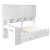 STAURAUMBETT 90/200 cm mit Schreibtisch, LED und Schubladen, DE-41644, in Weiß - Weiß, Holzwerkstoff (90/200cm) - ComfortXL