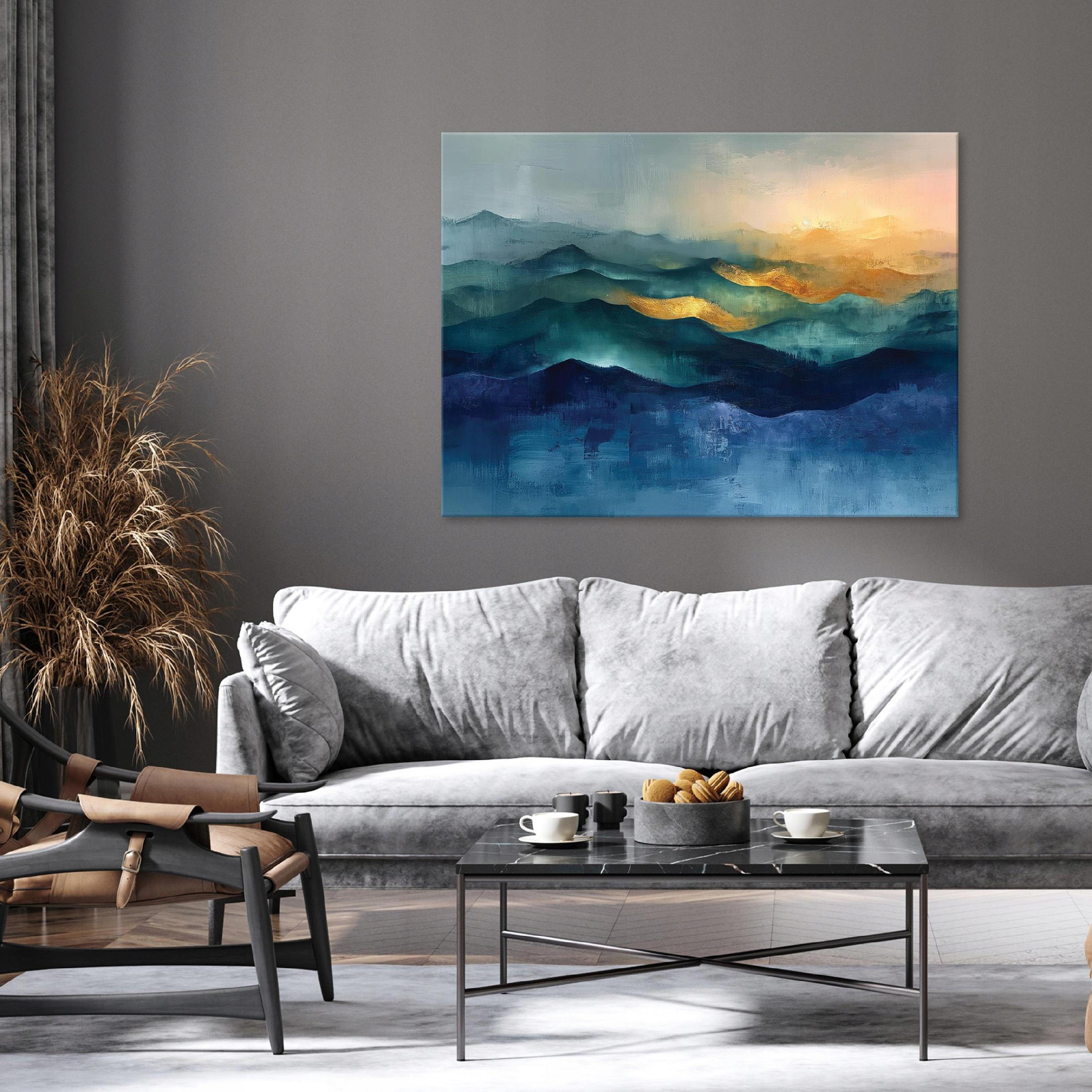 LEINWANDBILD Abstrakt Gold Blau 100x70 - Multicolor, Holzwerkstoff (100/70cm) - Wallarena