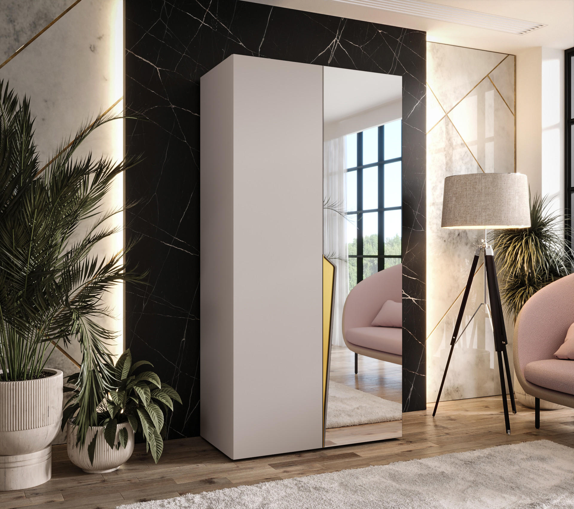 DREHTÜRENSCHRANK 202/100/52 2-türig - Beige/Goldfarben, Holz/Metall (100/202/52cm) - Abiks Möbel