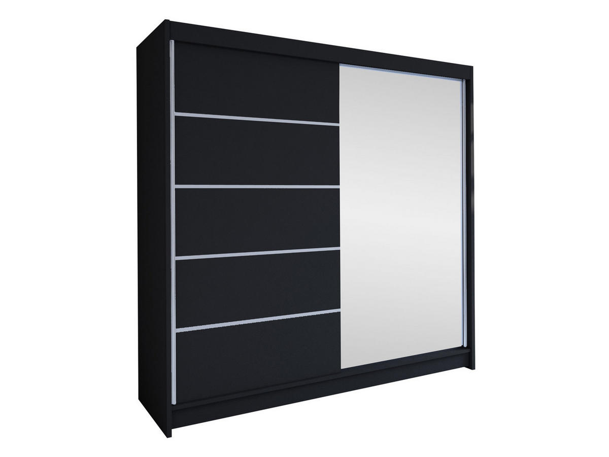 SCHWEBETÜRENSCHRANK Talin III - Silberfarben/Schwarz, Holzwerkstoff/Metall (180/215/58cm) - MIRJAN24