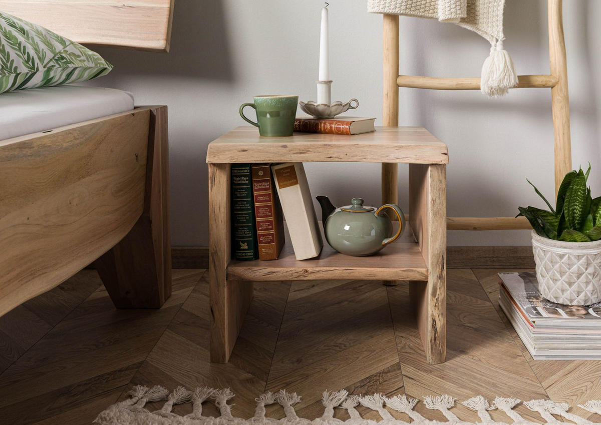 NACHTTISCH Akazie 45x40x45 natur lackiert PURE ACACIA #310 - Braun, Holz (45/45/40cm) - Massivmoebel24