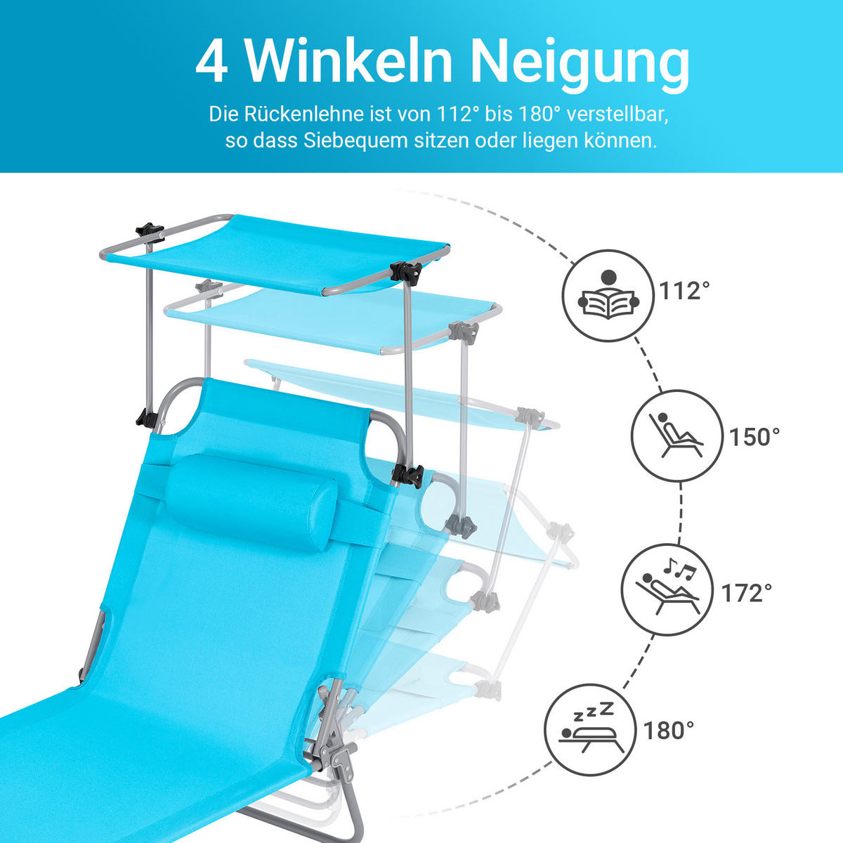 SONNENLIEGE 2er Set Blau - Blau, Textil/Metall (195/90/63cm) - SoBuy