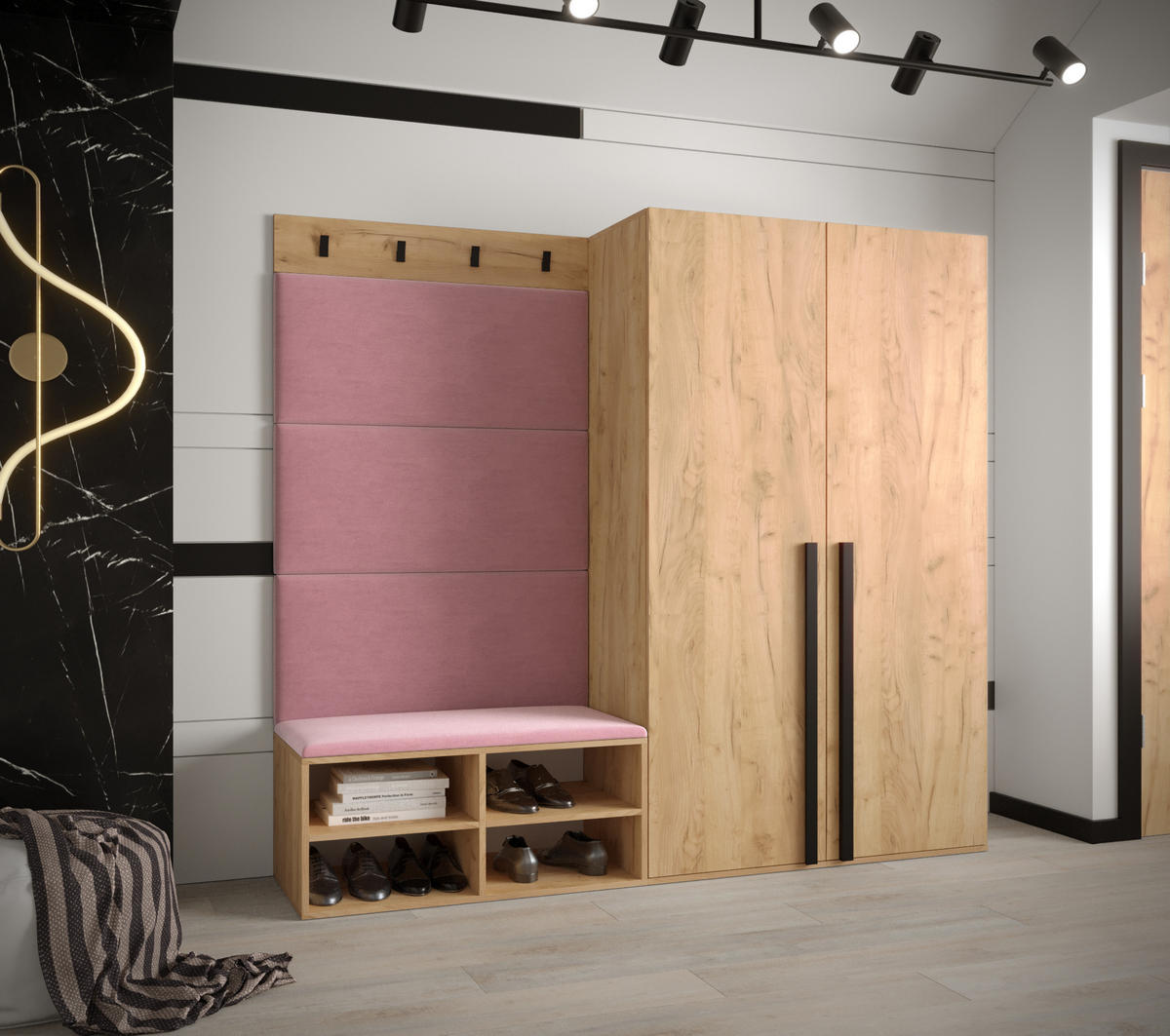 GARDEROBEN-SET 184/184/42 - Pink/Eichefarben, Holz/Kunststoff (184/184/42cm) - MÖBEL KRYSPOL