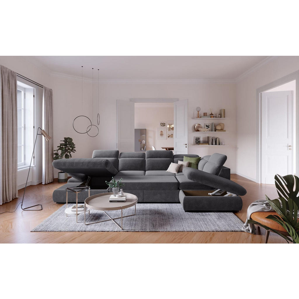 Thumbnail - Cotta Wohnlandschaft, Anthrazit, Textil, Echtholz,Buche, U-Form,L-Form, 218x80x341 cm, Wohnzimmer, Sofas & Couches, Wohn...