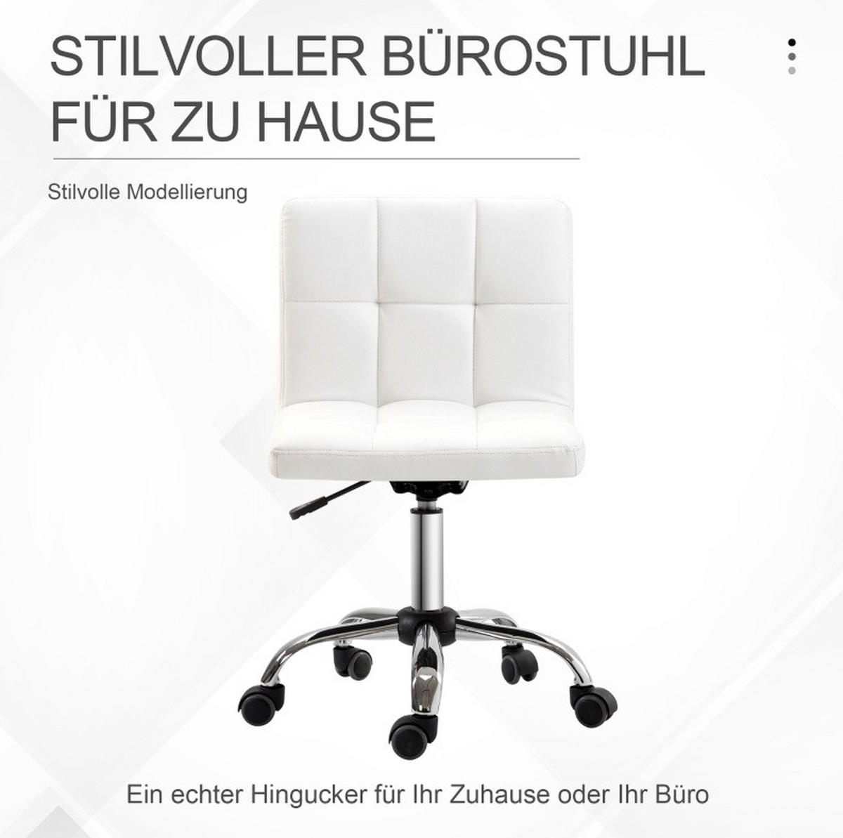 KANCELÁRSKA stolička 45–57 cm biela výškovo nastaviteľná z umelej kože - biela, plast (46/92/51cm) - OKWISH