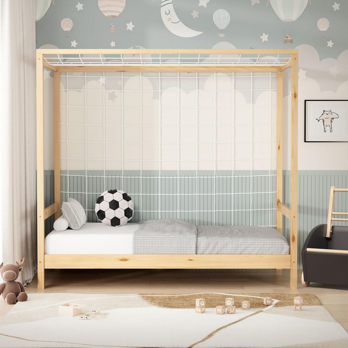 KINDERBETT Fußballtor 80x160 cm Natur - Hellbraun, Holz (80/160cm) - ML-DESIGN