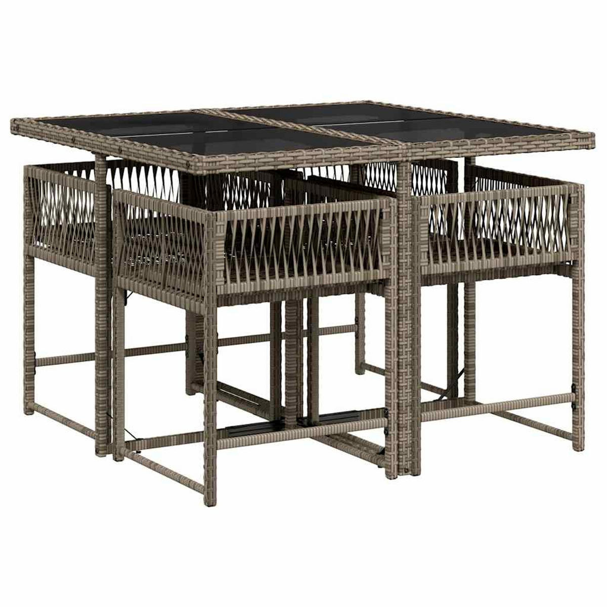 GARTEN-ESSGRUPPE 5Er Set Mit Kissen Grau Poly Rattan - Grau, Kunststoff - vidaXL