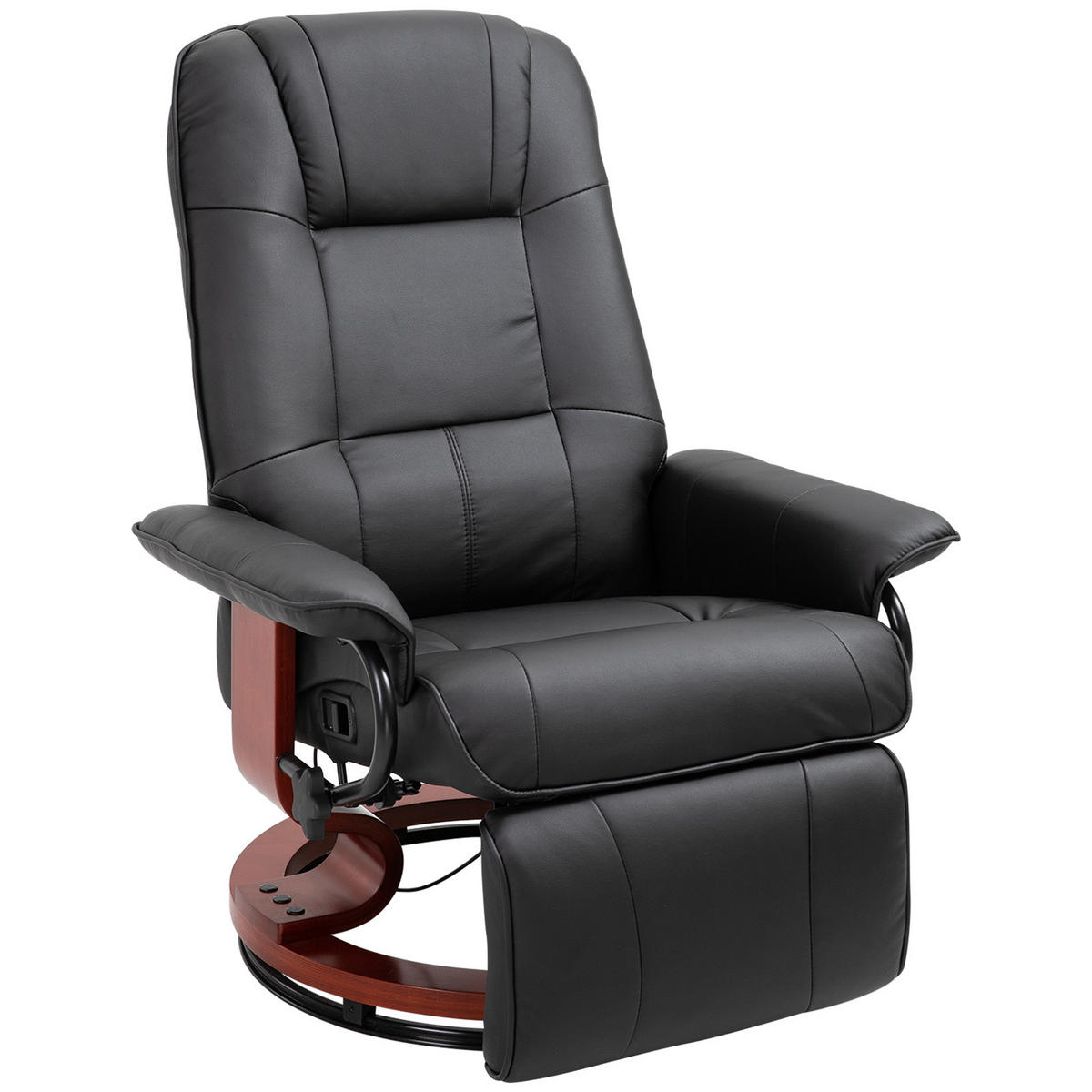 FERNSEHSESSEL Relaxsessel Liegesessel Kunstleder 360° Drehstuhl Holzfuß neigbar - Schwarz/Braun, Leder/Holz (87/100/78cm) - HOMCOM
