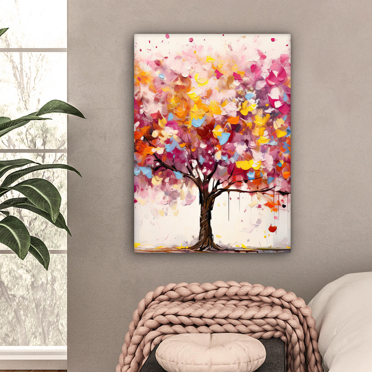 LEINWANDBILD Aquarell - Baum - Kunst - Abstrakt 60x80 cm - Multicolor, Textil (60/80cm) - MuchoWow
