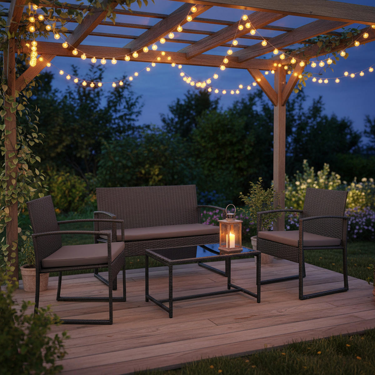 4-TLG.GARTENMÖBEL-SET - Schwarz, Glas/Kunststoff - Relaxdays