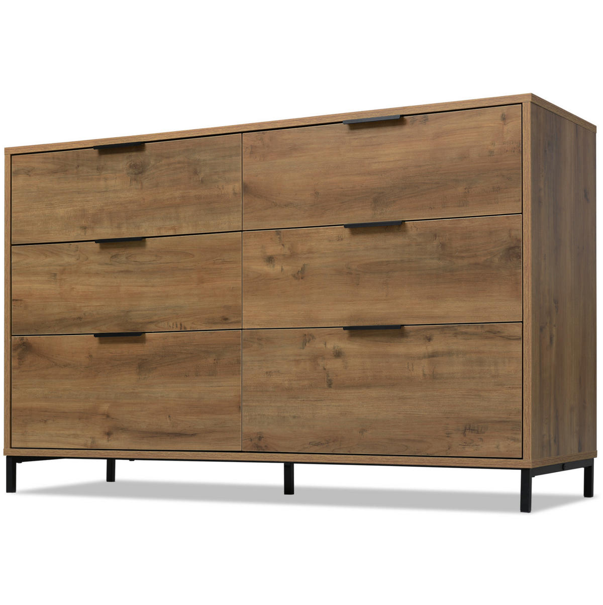 KOMMODE 120/40/76 cm in Dunkler Eiche mit 6 Schubladen und Metallgestell - Nussbaumfarben, Holzwerkstoff (120/76/40cm) - Flora Grace