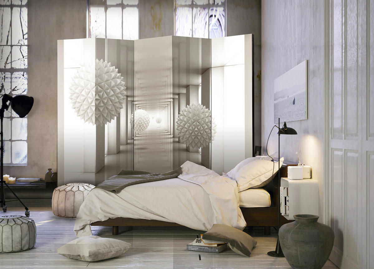PARAVÁN Obojstranný 5-dielny 225x172 cm Gule Tunel - béžová, drevo/textil (225/172/3cm) - Muralo