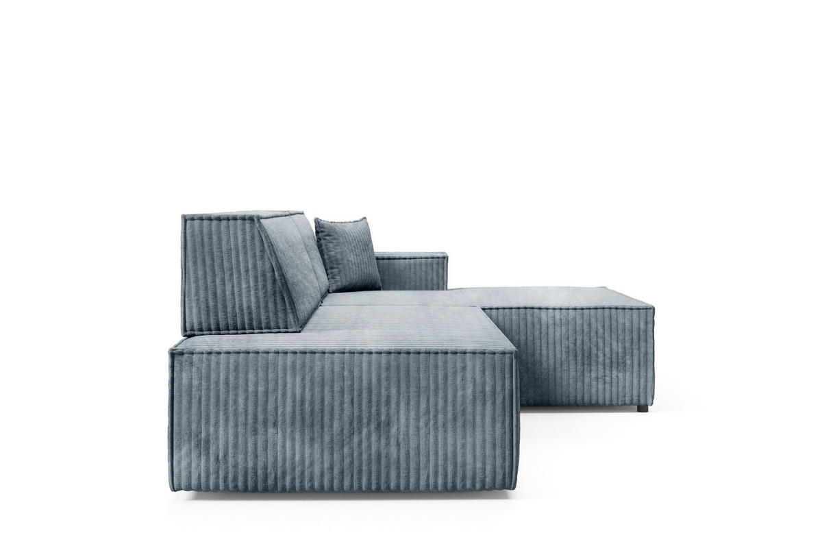 ECKSOFA TESSO R-S Grau Kordstoff mit Schlaffunktion - Grau, Holz (247/170cm) - MASSENO