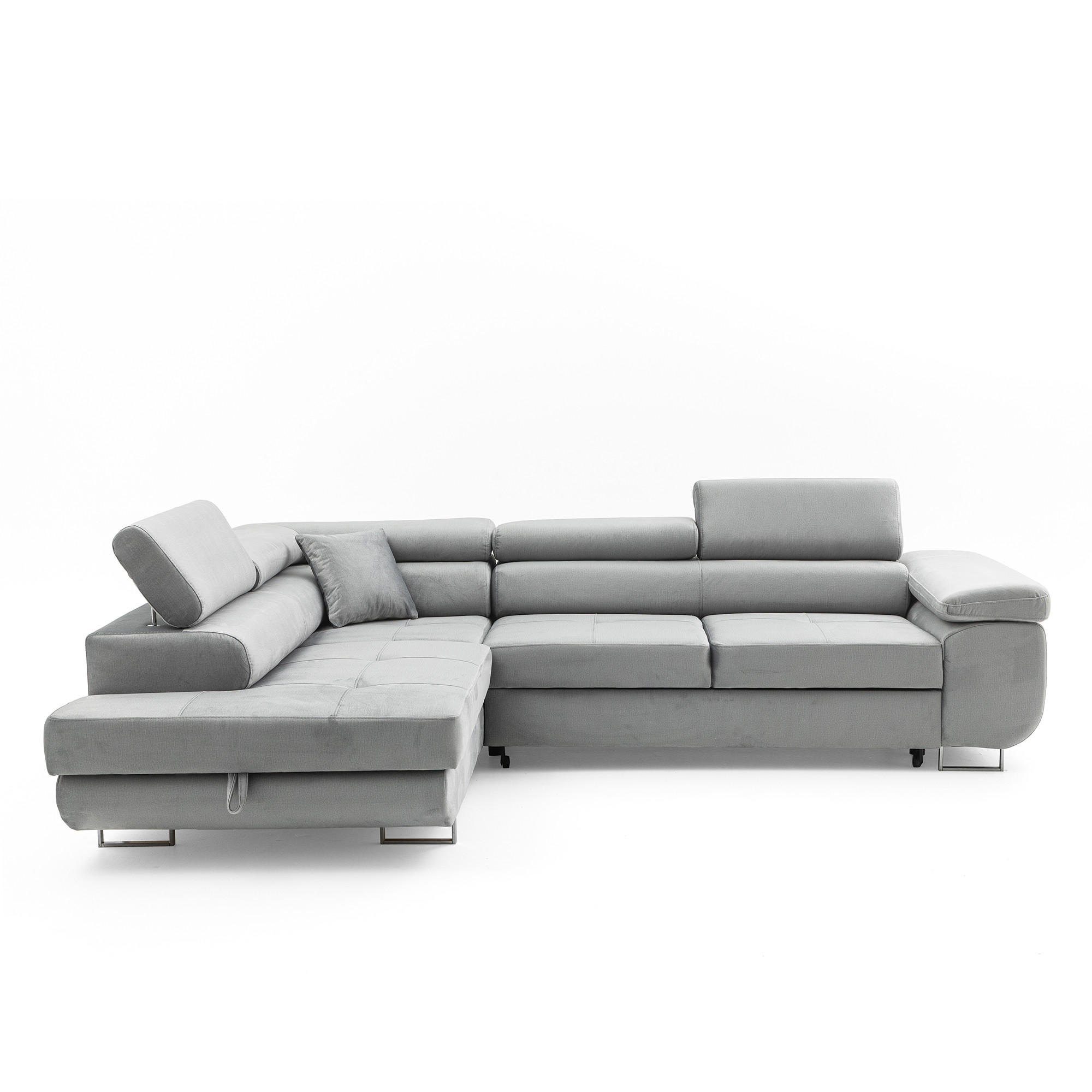 ECKSOFA WILD L Links mit Schlaffunktion 127x195 Velours Hellgrau - Chromfarben/Hellgrau, Holz/Textil (203/274cm) - Muffo