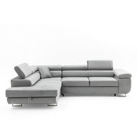 ECKSOFA WILD L Links mit Schlaffunktion 127x195 Velours Hellgrau - Chromfarben/Hellgrau, Holz/Textil (203/274cm) - Muffo