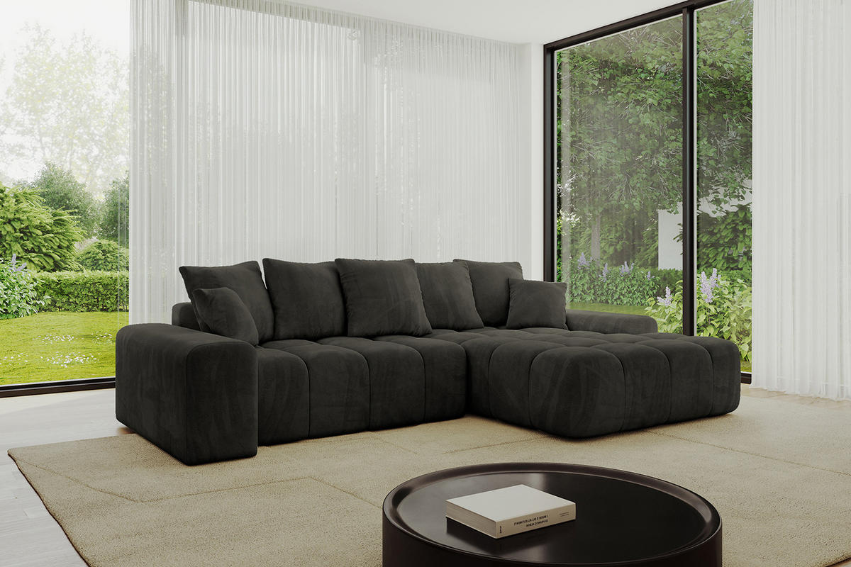 ECKSOFA Ottomane Rechts ENSI-L - 267x164x88 cm Schwarz - Schwarz, Holzwerkstoff/Kunststoff (164/267cm) - ALTDECOR