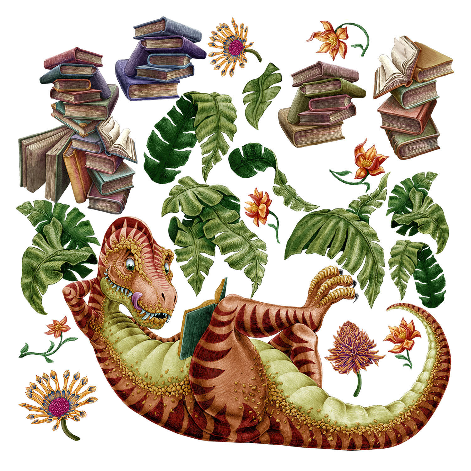 WANDAUFKLEBER 60x90cm - Dino der Leser - Multicolor, Kunststoff (60/90/0.1cm) - Wallfluent