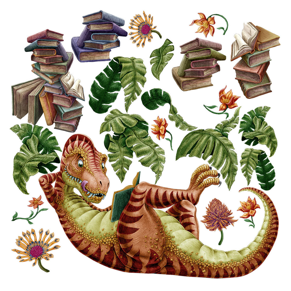 WANDAUFKLEBER 60x90cm - Dino der Leser - Multicolor, Kunststoff (60/90/0.1cm) - Wallfluent