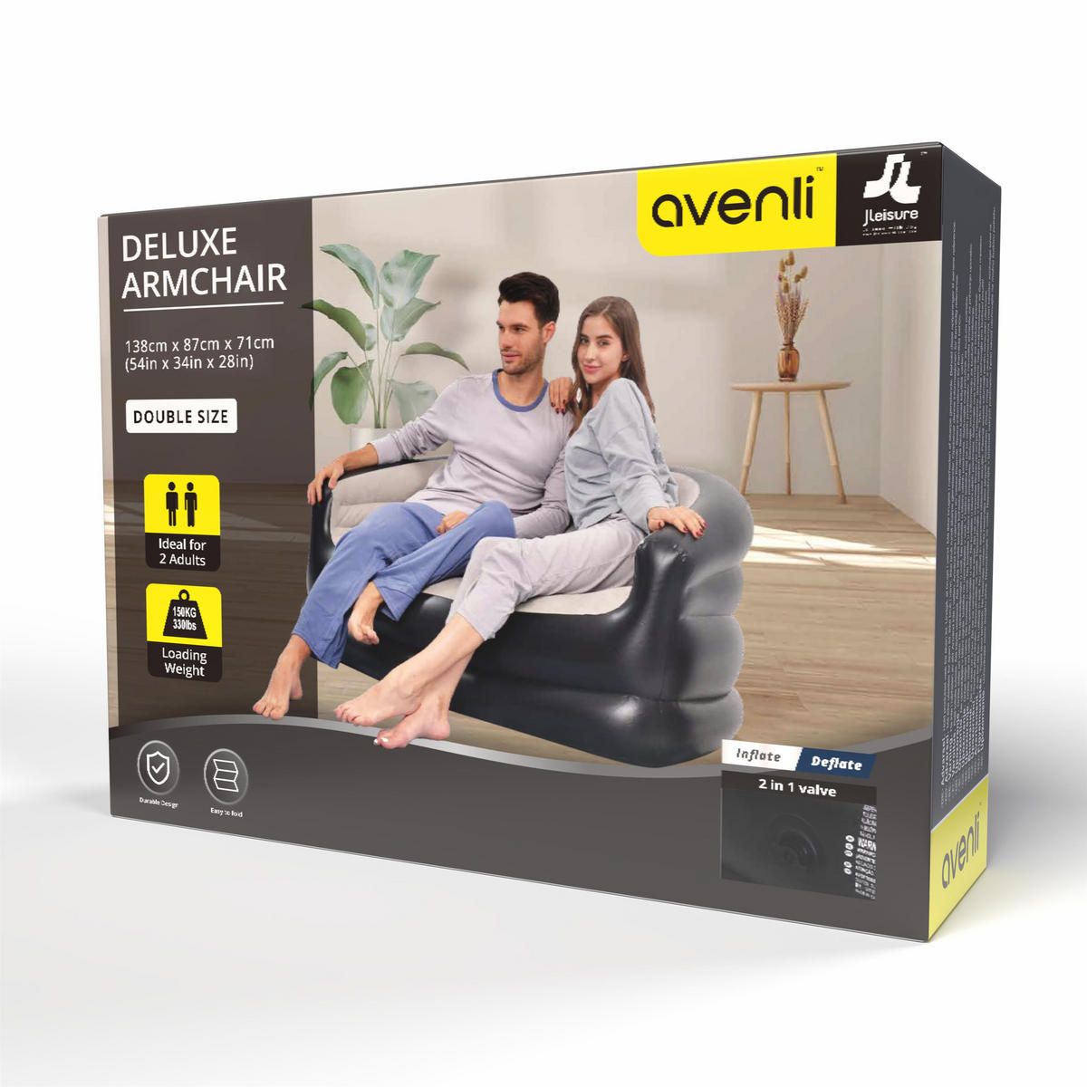 LUFTSOFA aufblasbares Sofa 138x87x71cm grau-schwarz ohne Pumpe - Schwarz/Grau, Kunststoff (87/71/138cm) - Avenli